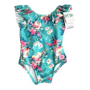 New Ruffle Butts Baby Swimsuit Fancy Me Floral One Piece 6-12 Months UPF 50+
